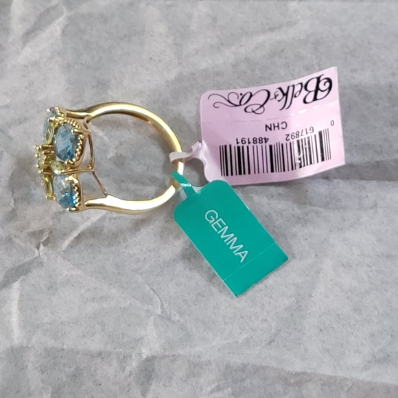 EFFY gemma blue topaz, peridot 14kt yellow gold clover ring - Picture 4 of 9